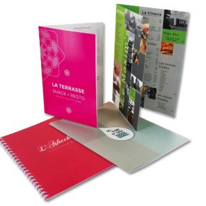 Menus avec pelliculage / plastification / spirale